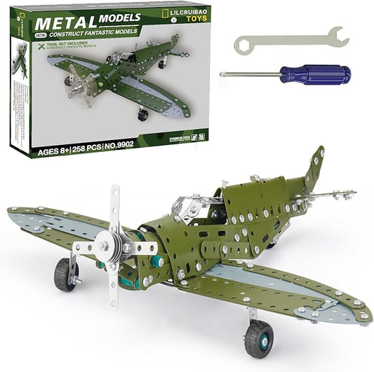 LILCRUIBAO STEM Projects for Kids Ages 8-12 12-16, 258 Pieces Erector Sets Airplane Model kit, Model Aircraft Metal Building Toys Birthday Christmas Gifts for 10-14 Year Old and Up Boys Girls Adults