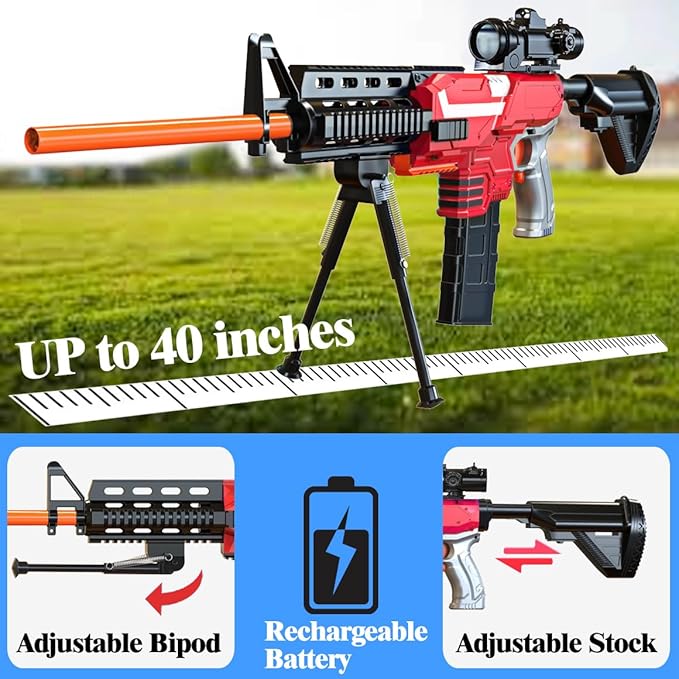 Toy Gun Automatic Sniper Rifle -3 Modes Toy Foam Blasters with Tactical Vest, Bipod, 2 Clips and 150 Darts, Electric Toys for Adults Boys Age 8-12 Gifts for Birthday Xmas