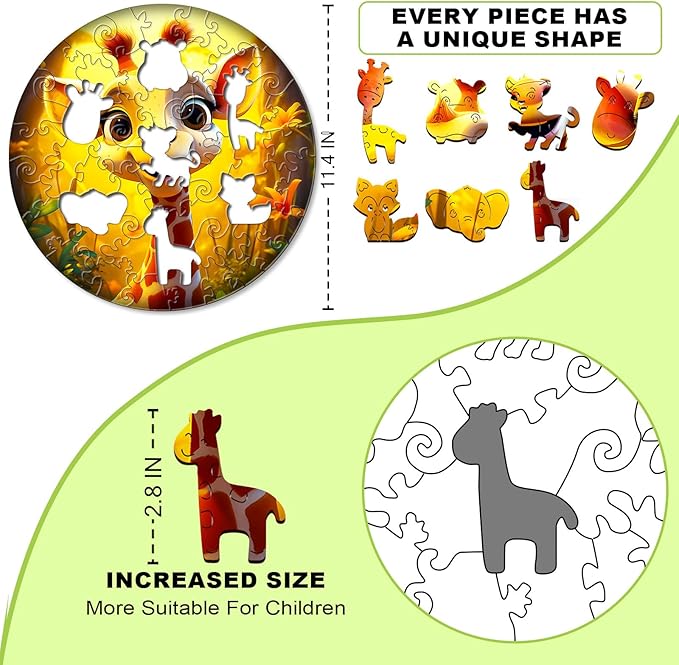 Easter Gifts for Kids Girls Boys, Easter Basket Stuffers, Wooden Jigsaw Puzzles for Kids Ages 4-6, 50 Piece Unique Shape Animal Theme Puzzle - Preschool Learning Educational Toys for Kid 3+ (Giraffe)