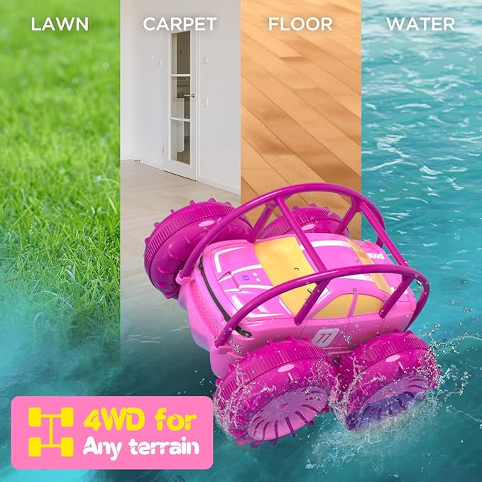 Remote Control Car, Fast Direct Charging RC Cars Amphibious 360° Rotating LED Rechargeable Stunt Car 2.4Ghz 4WD All Terrain RC Race Cars Toy Christmas Birthday Gift for Kids Boys Girls Aged 3-12 years