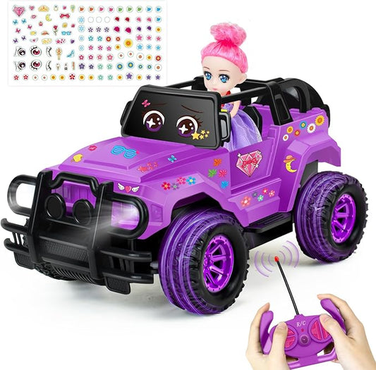 Remote Control Car, Purple Rc Truck with DIY Stickers and Doll for Girls Toddlers, 1:20 Scale RC Truck All Terrain Trucks, Rc Car Toys Gift for Kids Age 3 4 5 6-12 Birthday Gift