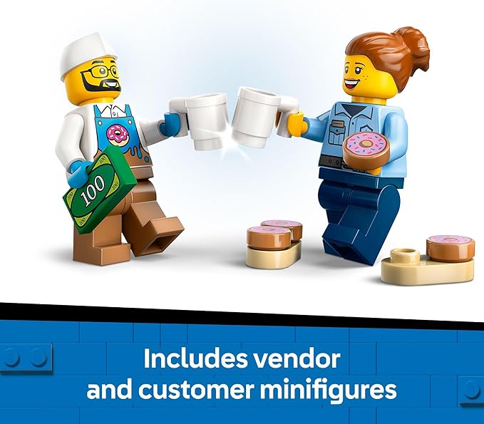 LEGO City Donut Truck Toy - Building Toy for Kids, Boys and Girls, Ages 5+ - Birthday Gift for Kids Mobile Donut Stand with 2 Minifigures and Other Accessories - 60452