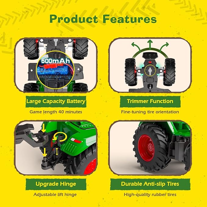 Remote Control Tractor Toys, RC Tractor Toys for Kids 3-5 & 5-7, Farm Animal Toys Set with Front Loader and Light, Farm Vehicle Toy Tractor Toy, Tractors for Kids Ages 4-8 Boys Girls Gift…