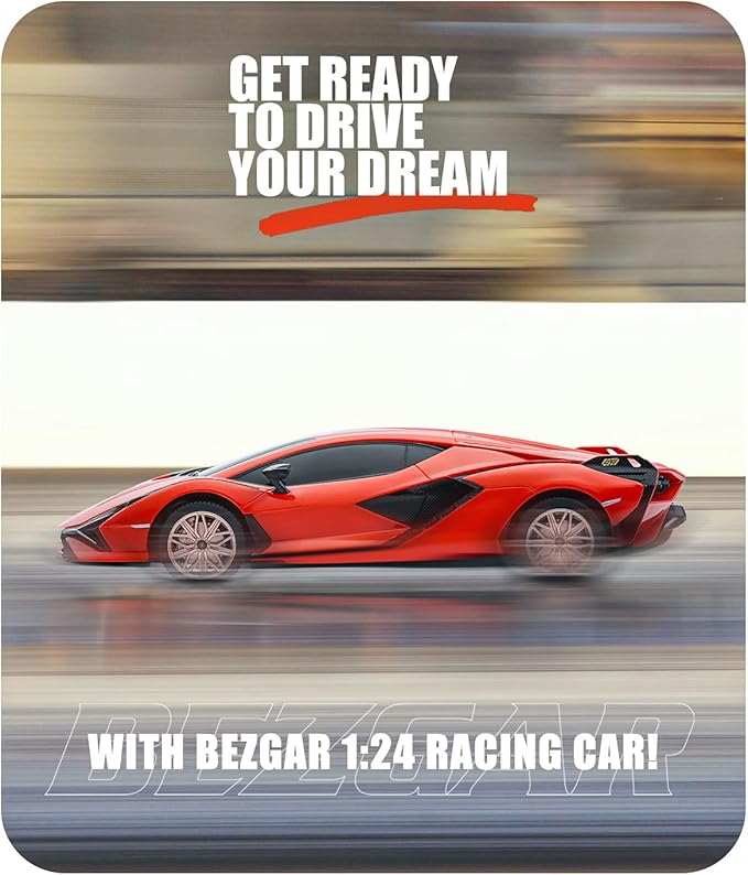 BEZGAR Remote Control Cars - 1:24 Scale Officially Licensed RC Series Lambo Sián FKP 37, Electric Sport Racing Hobby Toy Car Model Vehicle for Boys and Girls Teens and Adults Gift (Red)