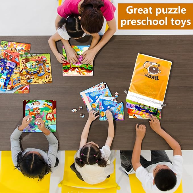 Puzzles for Kids Ages 4-6 - 48 Pcs Wooden Realistic Montessori Toddler Puzzles Ages 3-5 - Construction Vehicles Fire Rescue Space Learning Games for Boys and Girls 4-8 Year Olds