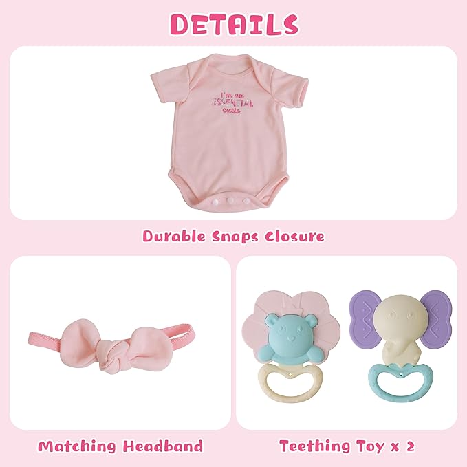 Reborn Baby Dolls Clothes Girl Pink Fashion Doll Outfit Baby Clothing 17-22 Inches Outfit Accessories Set for Lifelike Newborn Girls