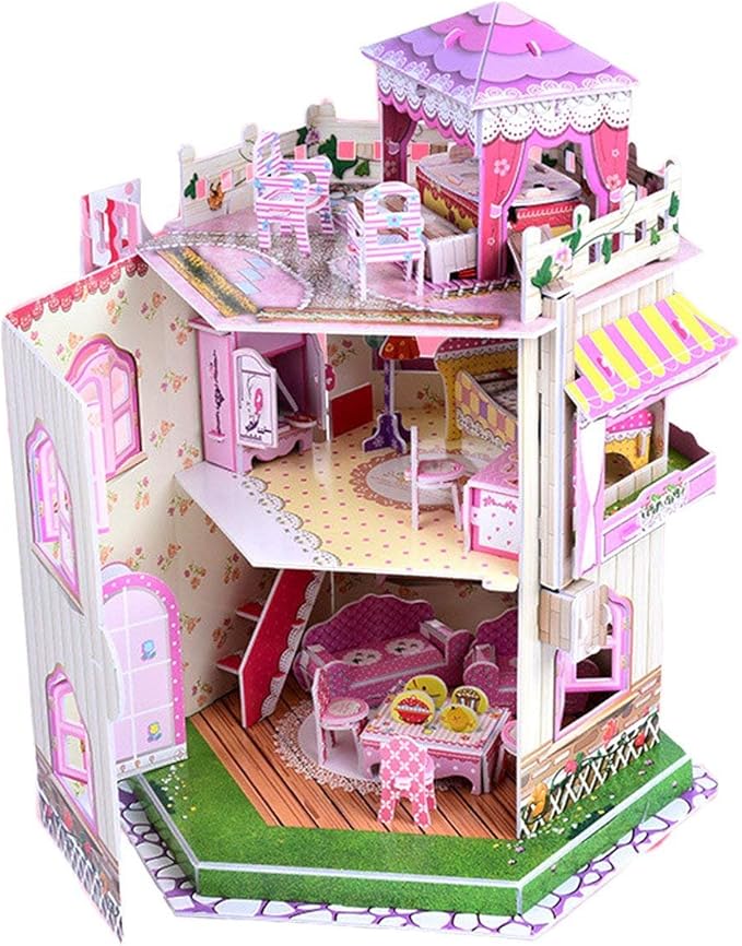 Rooftop Romance 3D Puzzle Dollhouse for Girls - Easy to Assemble 3-D Miniature Doll House Building Kit with LED Light for Kids - Educational Paper Jigsaw Puzzles - Perfect Craft Toys Gift - 101 Pcs