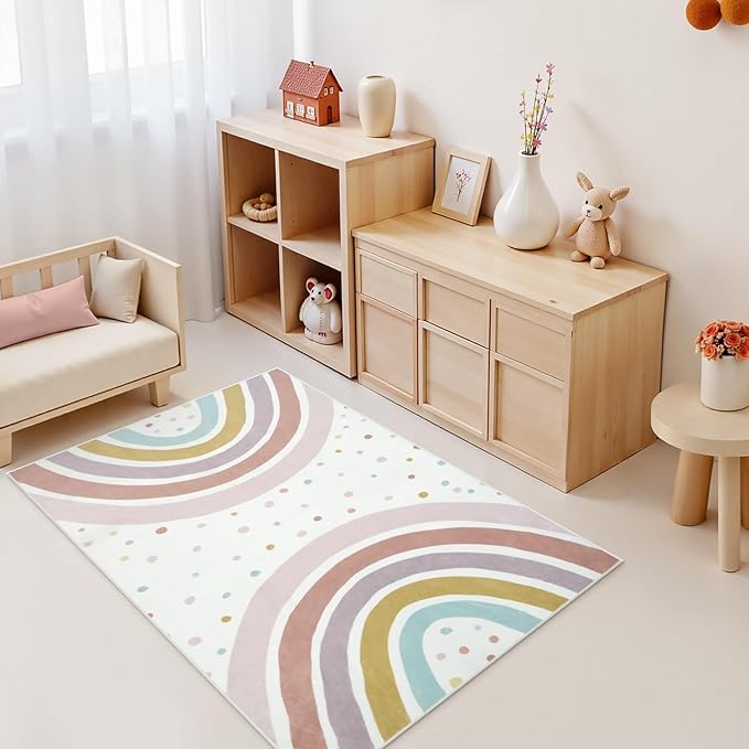 STARUIA Washable Rainbow Rug for Girls Bedroom, Boho Classroom Rug Small 3x5 Area Rug for Kids Room, Soft Kids Carpet Non-Slip Nursery Rug for Playroom Tent Baby Dorm