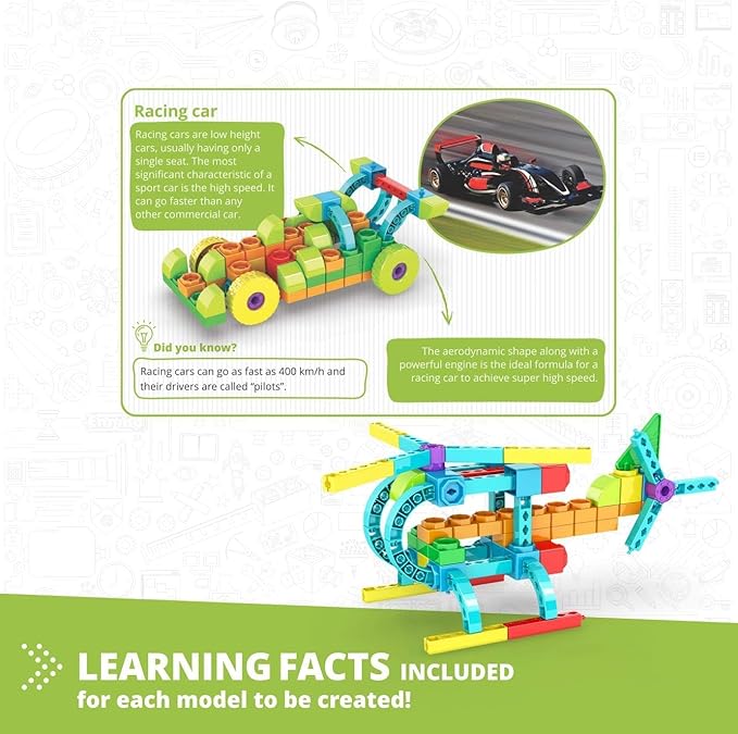 Engino: Qboidz Racing Car - 10 Model Brick Building Set, Toy Construction, Coloring & Math Activities, Stack-Click Assembly, STEM Play-Learn, Kids 4+