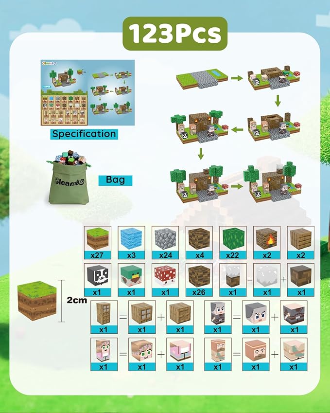 123PCS Magnetic Blocks - Forest Castle Theme Magnetic Blocks Building Toys, Toddler Magnet Toys STEM Building Game Sensory Gift for Kids Ages 3 4 5 6 7 8 9+ Boys Girls Birthday Gifts