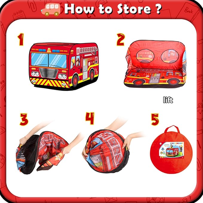 Pop up Play Tent for Kids Aged 1-3 Years Old Boys and Girls : Fire Truck Tent Playhouse Toy Play Tents for Toddlers 3-5 Kids Tent Indoor Outdoor Playhouse Toys for 1 + Year Old, Fire Truck