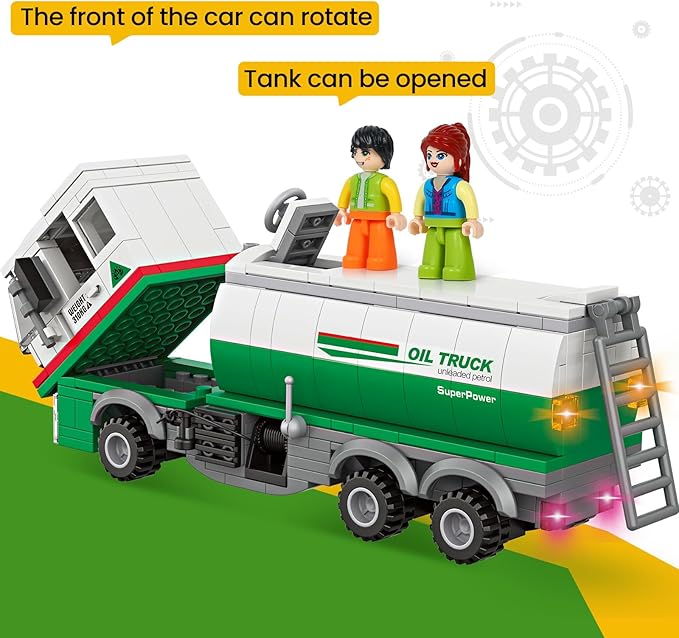 INRATELL City Tanker Truck Building Set,331 Pcs Deliver The Filled Oil Truck to Gas Station, Fun Transport Bricks Toy Birthday, Holiday Ideal Gift for Kids, Boys, and Girls Ages 6+