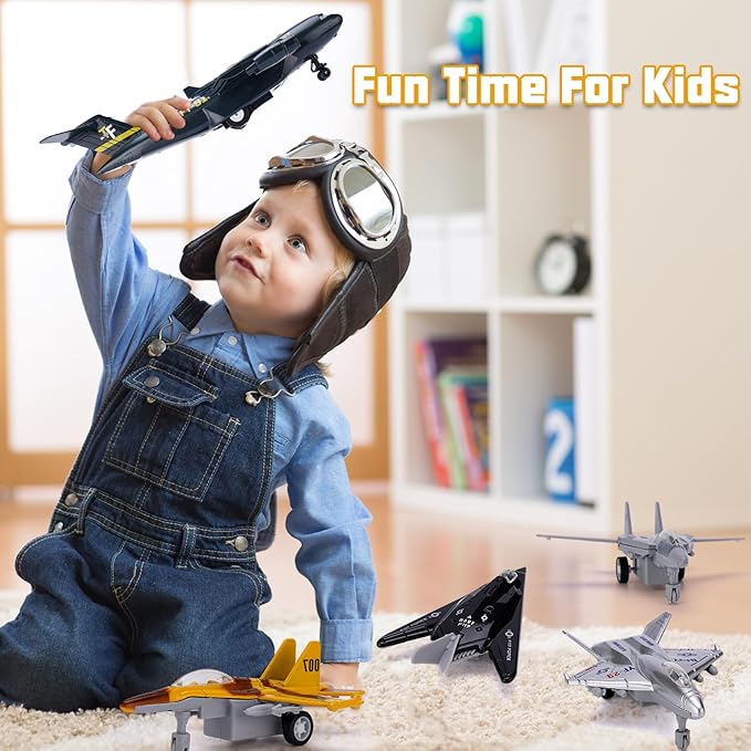5 Pack Army Navy Airplane Toys Set with Light & Sounds, Military Fighter Jet Die Cast Plane Metal Aircraft Toy, Pull Back Aircraft Gift for Kids Toddlers Boys Girls Ages 3+