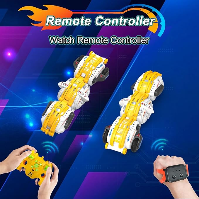 Remote Control Car, RC Stunt Snake Car 360° Roll with Hand Gesture Sensing and Touch Rotation, Super Fast Racing Car for Christmas Birthday, Indoor/Outdoor Toys for 6-12 Year Old Boys Girls - Yellow