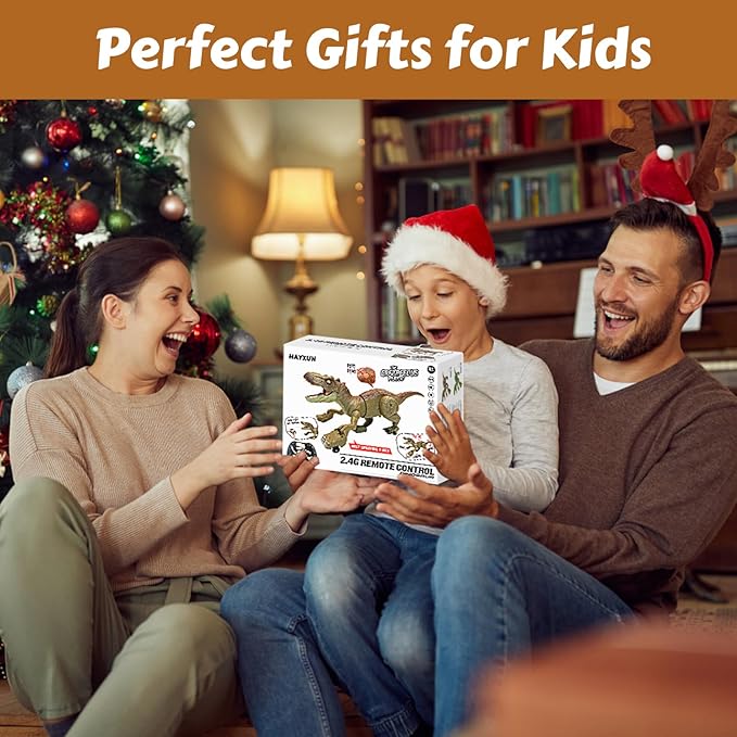 RC Tyrannosaurus Rex Dinosaur Toys for Kids 3-5, 5-7, 8-12, Remote Control T Rex Dino Robot Toy with Spray, Roar & Light, Birthday for 3 4 5 6 7 8 9 10 11 12 Year Old Boys (Brown)