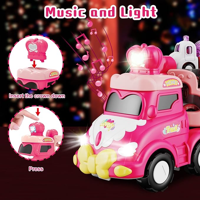9 in 1 Carrier Truck Cars Toys for Girls Toddlers,Pink Princess Girl Car with Light and Sound,Toddler Girl Toys Age 1-2 2-4,Toys for 1 2 3 Year Old Girls Birthday for Baby Girl…