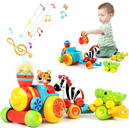 Marstone Baby Toys for 1 2 Year Old Boys and Girls Gifts, Forest Train Car Set for Toddlers 1-2, Push Animal Baby Toys 12-18 Months, Learning Toddler Toys for 1-3 Yr Old Boy Birthday Xmas Gift