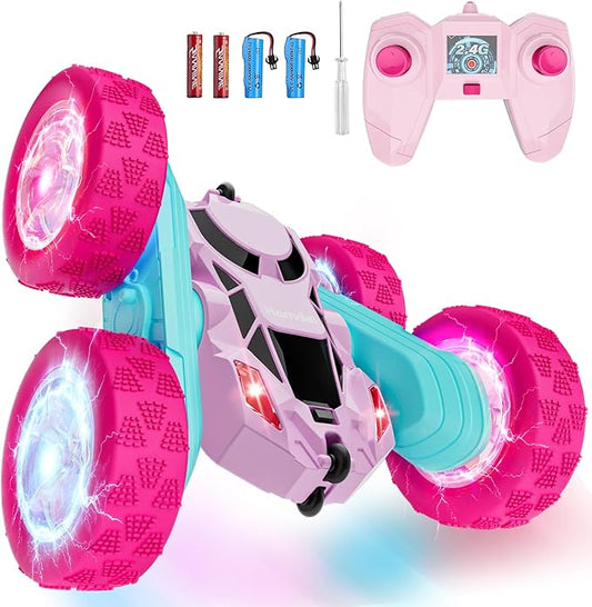 Pink Remote Control Car for Girls 6-12 Year Old Double Sided 360°Rotating 4WD Rechargeable RC Cars Race Stunt Toy Car for Kids Birthday