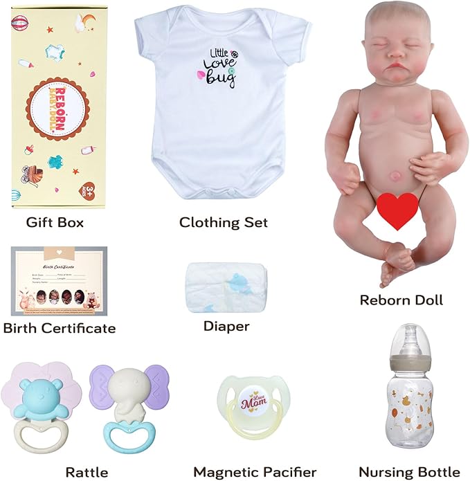 ADFO Lifelike Reborn Baby Dolls Boy - 17 Inch Real Baby Feeling Realistic-Newborn Sweet Smile Sleeping Dolls Handmade Life Baby Dolls with Accessories Gift Set for Kids Age 3 +