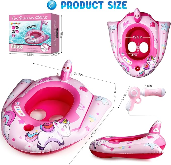 HopeRock Unicorn Pool Floats for Toddlers and Kids, with Water Gun, Pool Toys for 3-8 Years Old Girls, Inflatable Swimming Pool Toys