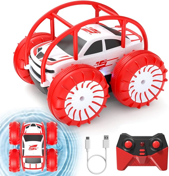 Remote Control Car, Fast Direct Charging RC Cars Amphibious 360° Rotating LED Rechargeable Stunt Car 2.4Ghz 4WD All Terrain RC Race Cars Toy Christmas Birthday Gift for Kids Boys Girls Aged 3-12 years