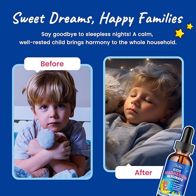 Kids Magnesium Glycinate Liquid with L-Theanine Omega-3, Vitamin B6, D3, Zinc, Magnesium Liquid Drops for Kids Sleep, Relaxation, Calm & Focus, 2 Fl Oz Pineapple Flavor
