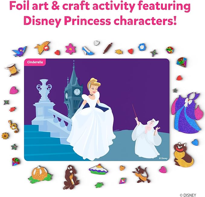 Skillmatics Foil Fun - Disney Princess, Mess-Free Art & Craft Kits for Kids, DIY Creative Activity, Travel Toys, Perfect Gifts for Fans of Moana, Cinderella, Ariel, Jasmine, Ages 4, 5, 6, 7, 8, 9