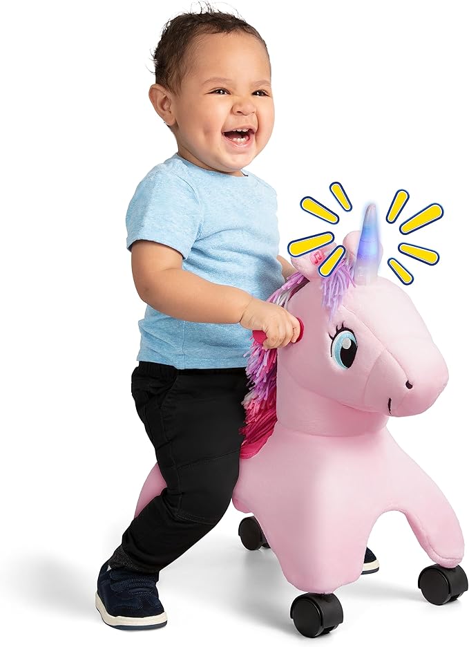 Radio Flyer Shimmer The Magical Unicorn with Interactive Lights and Sounds, Ride On Toy for Toddlers Ages 1-3, Pink Unicorn Toy for Kids