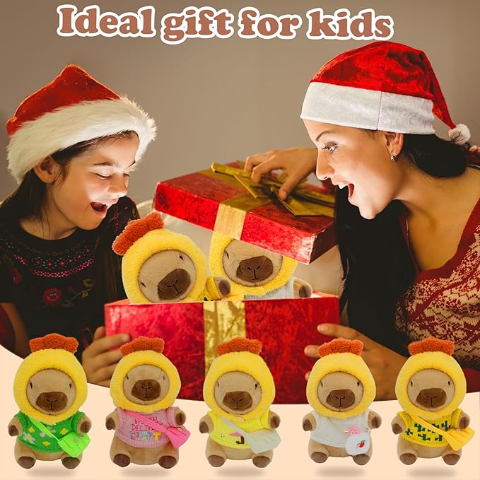 Capybara Plush with 12 Pcs Clothes & Accessories,11 in Cute Capybara Stuffed Animal Plush Toys Dress Up Cute Plushies for Girls