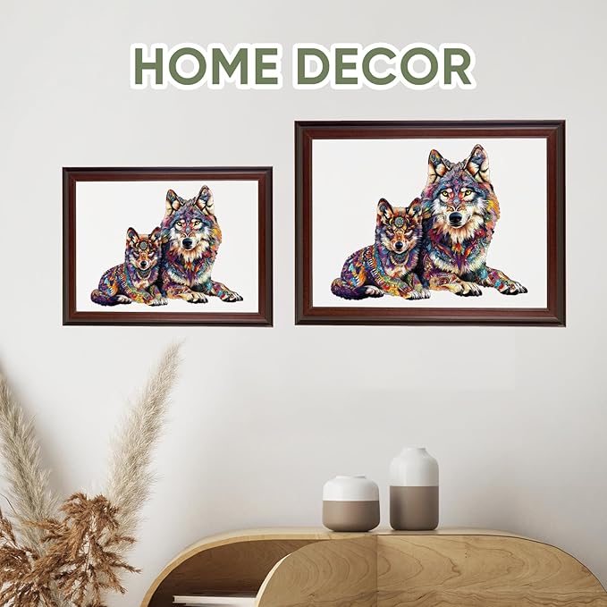 Wolf Family 500 Pieces Wooden Jigsaw Puzzles for Adults Unique Irregular Shape Fun Challenging Animal Puzzles for Kids and Couples on Birthday,Children’s Day,Christmas 16.7"*15.2"