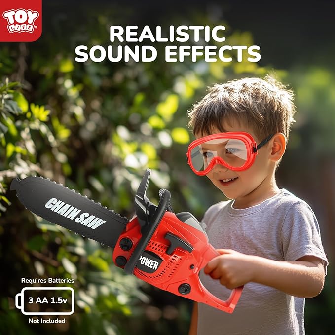 TOY Life Toy Chainsaw Kids Tool Set with Gloves Toddler Pretend Play Construction Tool Electric Chainsaw Play Set Outdoor Toy for Kids Halloween Costume for Boys Ages 3 4 5 6 7 8