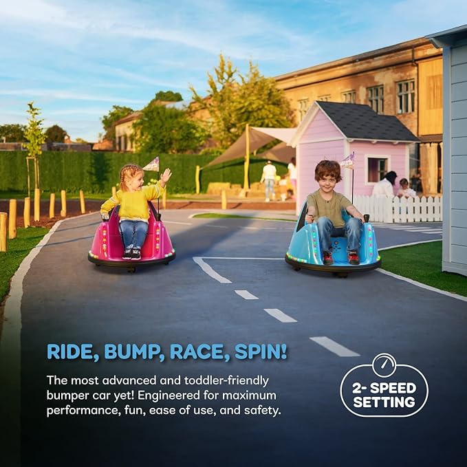 Bumper Buddy Ride On Electric Car for Kids & Toddlers, 12V 2-Speed, Ages 1 2 3 4 5 Year Old Boys - Remote Control, Baby Boy Riding Bumping Toy Gifts Cars, Toys Gift Toddler 12-18 Months Age Kid