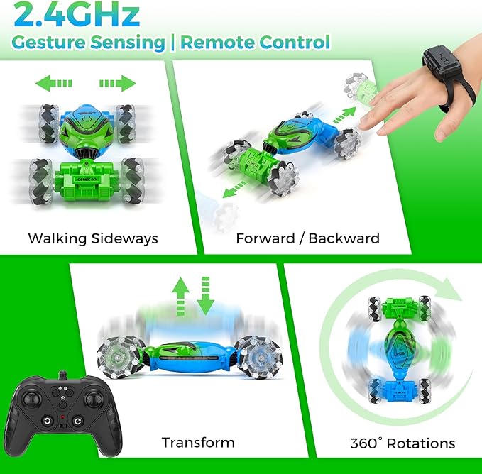 Gesture Sensing RC Stunt Car Toys for Boys 6-12, Cool 4WD Hand Remote Control Cars with Light & Music, 2.4Ghz Transform 360° Rotation Off-Road Drift Car for Kids Age 7 8 9 10 11 yr Boy Gifts