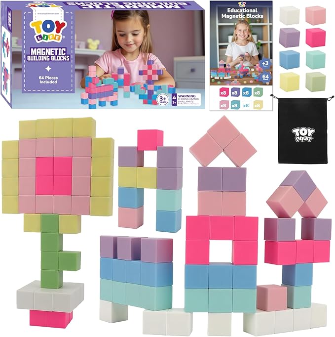 TOY Life 64 Pcs Magnetic Blocks for Kids Ages 3-5, Magnet Building Blocks for Toddlers, Magnetic Blocks for Kids Ages 4-8 Girls & Boys, Educational Learning Building Toys for Age 3 4 5 6 7 8-12