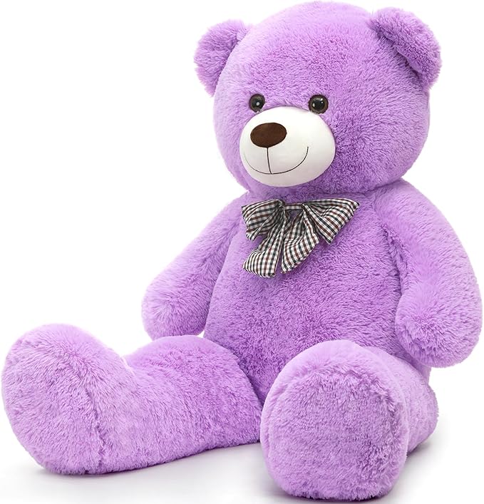 MorisMos Bow Tie Giant Teddy Bear, 39inch Large Teddy Bear Plush, Soft Big Bears for Girls Girlfriend, Purple