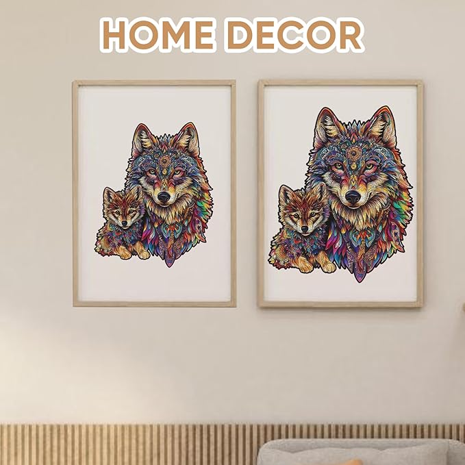 Wolf Family 200 Pieces Wooden Jigsaw Puzzles for Adults with Unique Irregular Shape Fun Challenging Animal Puzzles for Kids and Couples on Birthday,Children’s Day,Christmas 10.2"*11.8"