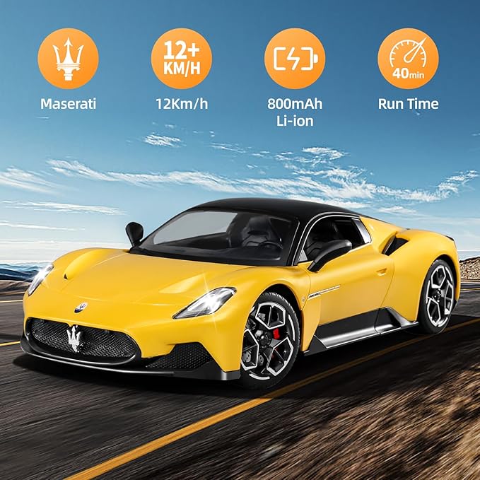 MIEBELY Maserati Remote Control Car, Openable Door 1:12 Scale Rc Toy Car 7.4V 900mAh Licensed 12Km/h Fast Rc Cars with Led Light 2.4Ghz Model Car for Adults Boys Girls Birthday Ideas Gift (Yellow)