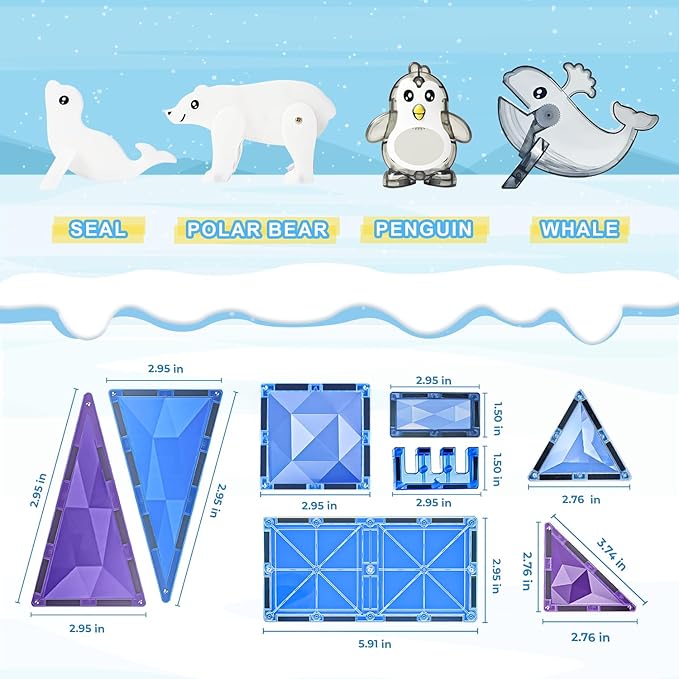 Magnetic Tiles Frozen Toys Magnetic Building Blocks for Toddlers, Arctic Animals Magnet Tiles Set for Age 3 4 5 6 Kids, 30PCS Stem Educational Toys for Girls Boys, Gift for Birthday Christmas Party