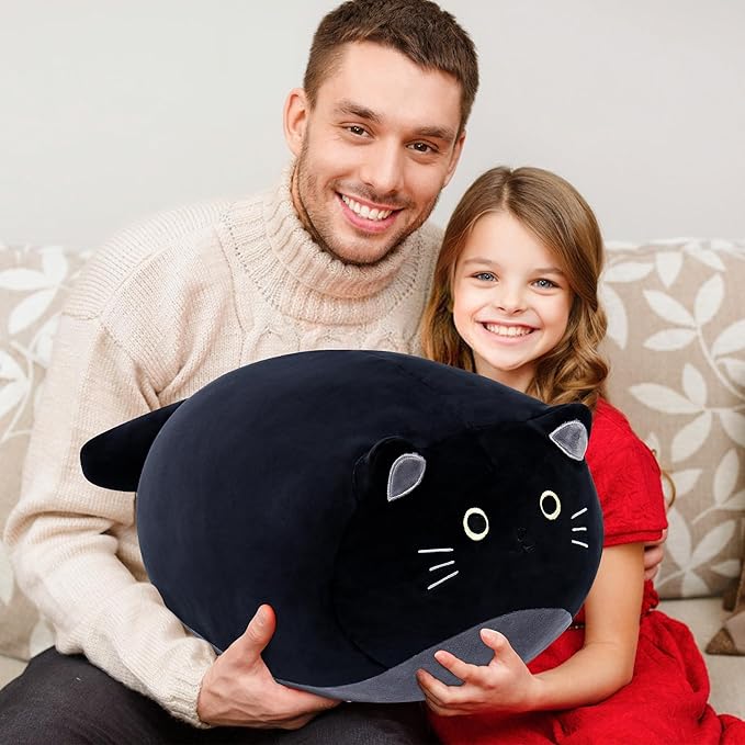 Wepop Black Cat Stuffed Animal Plush Toys, 20 in Cute Cat Plush Throw Pillows Soft & Cuddly Plushies Dolls Gifts for Boys Girls