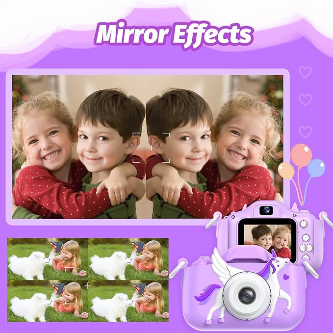 Goopow Kids Selfie Camera Toys for Girls Age 3-9, Digital Video Camera Toy with Protective Cover,Christmas Birthday Festival Gifts for 3-9 Year Old Girls Boys- 32GB SD Card Included (Purple-H15)
