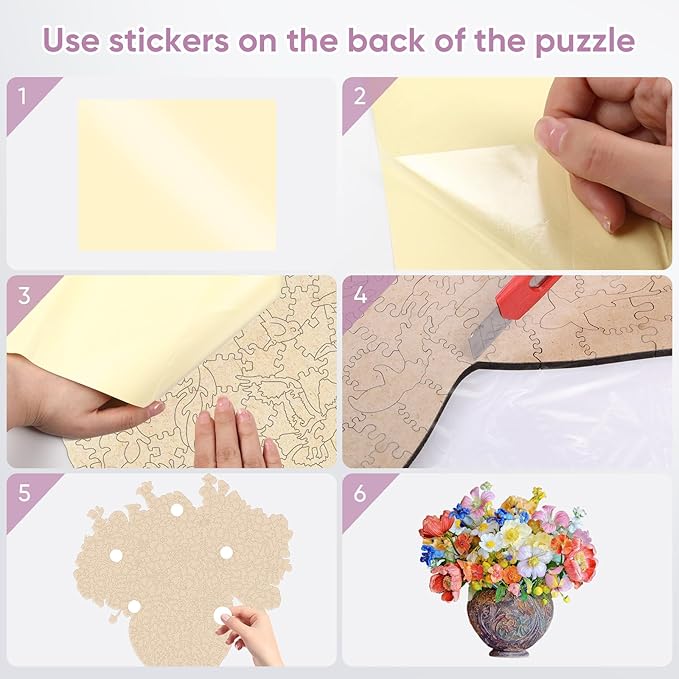 Flower Wooden Puzzles for Adults, 500 Pieces Vase Jigsaw Puzzles, Unique Shaped Medium Size Liberty Wood Puzzle Birthday Gift for Mom Adults and Kids, Family Game 17.5'' x 17''