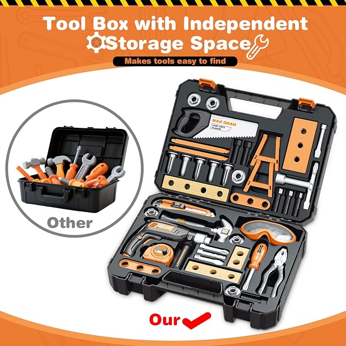 Kids Tool Set with Electronic Toy Drill, 41 Realistic Toy Tools with Tool Box for Toddler, Pretend Home Tool Kit & Drill Sets, Kids Construction Toys, Birthday Gifts for 3 4 5 Years Old Boys Girls