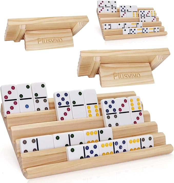 Domino Racks with Stand Set of 4, Mexican Train Dominoes Set Trays Wooden Domino Holders for Mexican Train and Other Domino Games for Kids & Adults - Hobbies, Indoor Activities & Family Fun
