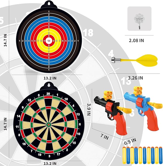 Magnetic Dart Board for Kids, Double-Sided Dart Board Set with 2 Toy Guns, 32 Dart Bullets, Excellent Indoor Game and Party Games, Magnetic Dart Board Game Toys Gifts for Kids Adults Boys Girls