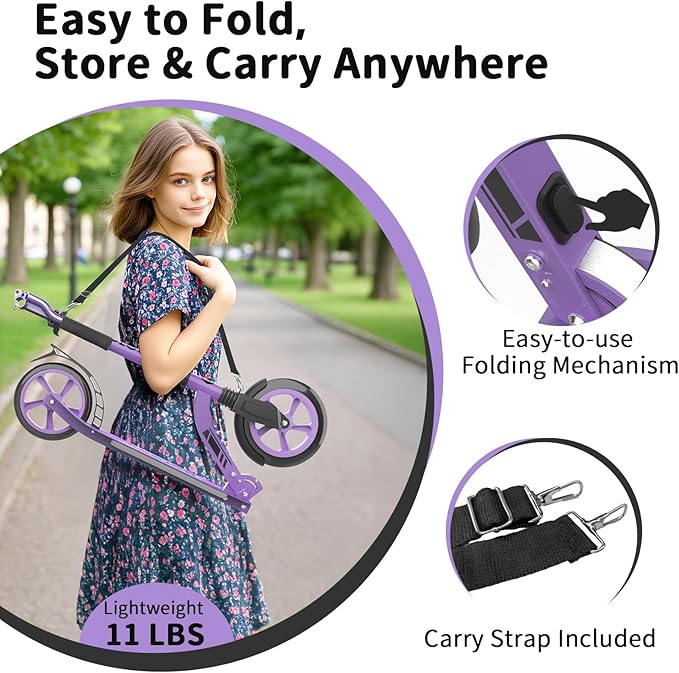 BELEEV V8 Scooters for Kids Ages 6+ with Light-Up Deck, 2 Wheel Folding Scooter for Adults Teens, 4 Adjustable Height, Lightweight Sport Commuter Scooter, Sturdy Frame, Max Load 220 lbs