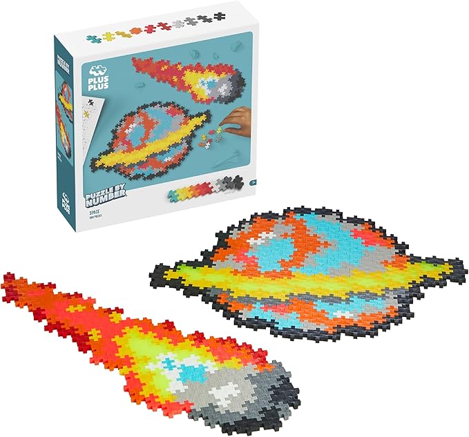 Plus Plus Puzzle By Number, 500 Piece Mini Interlocking Hashtag Color Blocks, 3D Pixel Art Kit for Kids - Outer Space