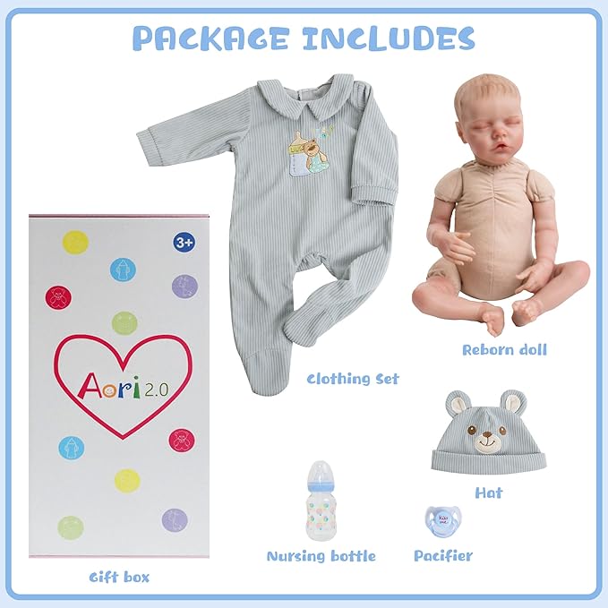 Lifelike Reborn Baby Dolls - 18-Inch Sweet Smile Real Life Realistic-Newborn Sleeping Baby Boy with Toy Accessories Gift Set for Kids Age 3+