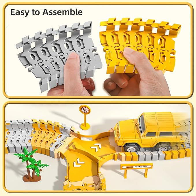 200 Pieces Construction Car Racing Track Playset for Kid 3 4 5 6 7 8 Years Old - Flexible Engineering Railway, Electrical Toy Car for Boy 3-9, Birthday Gifts for Toddler 3-5