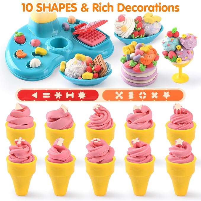 Color Dough Sets for Kids Ages 4-8, Play Kitchen Ice Cream Maker Color Dough Set for Kids Ages 3+, Arts Crafts play Food Toys for Girls Boys,8 Cans of Modeling Compound,2 oz Cans,Multicolor