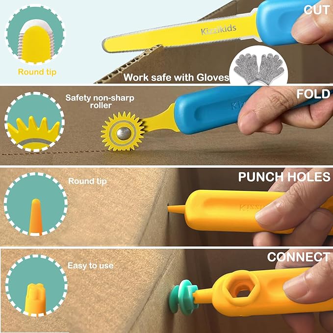 Cardboard Cutting Tools for Kids with Tool Box, 149 PCS Cardboard Construction Kit for Family & Team Activities, Creative STEM Educational Toys Gift for Boys and Girls Aged 5+